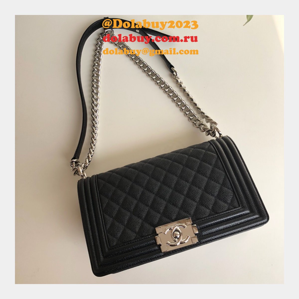 AAA+ CC Le Boy Luxury Replica Black Bags Caviar 25cm