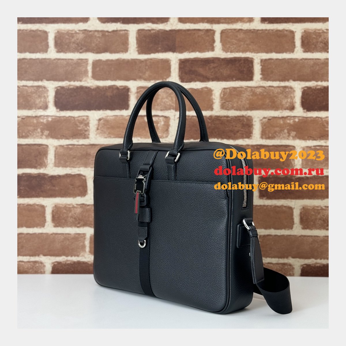 Gucci Copy Business Mens Medium Briefcase Web Black 816757 Bag