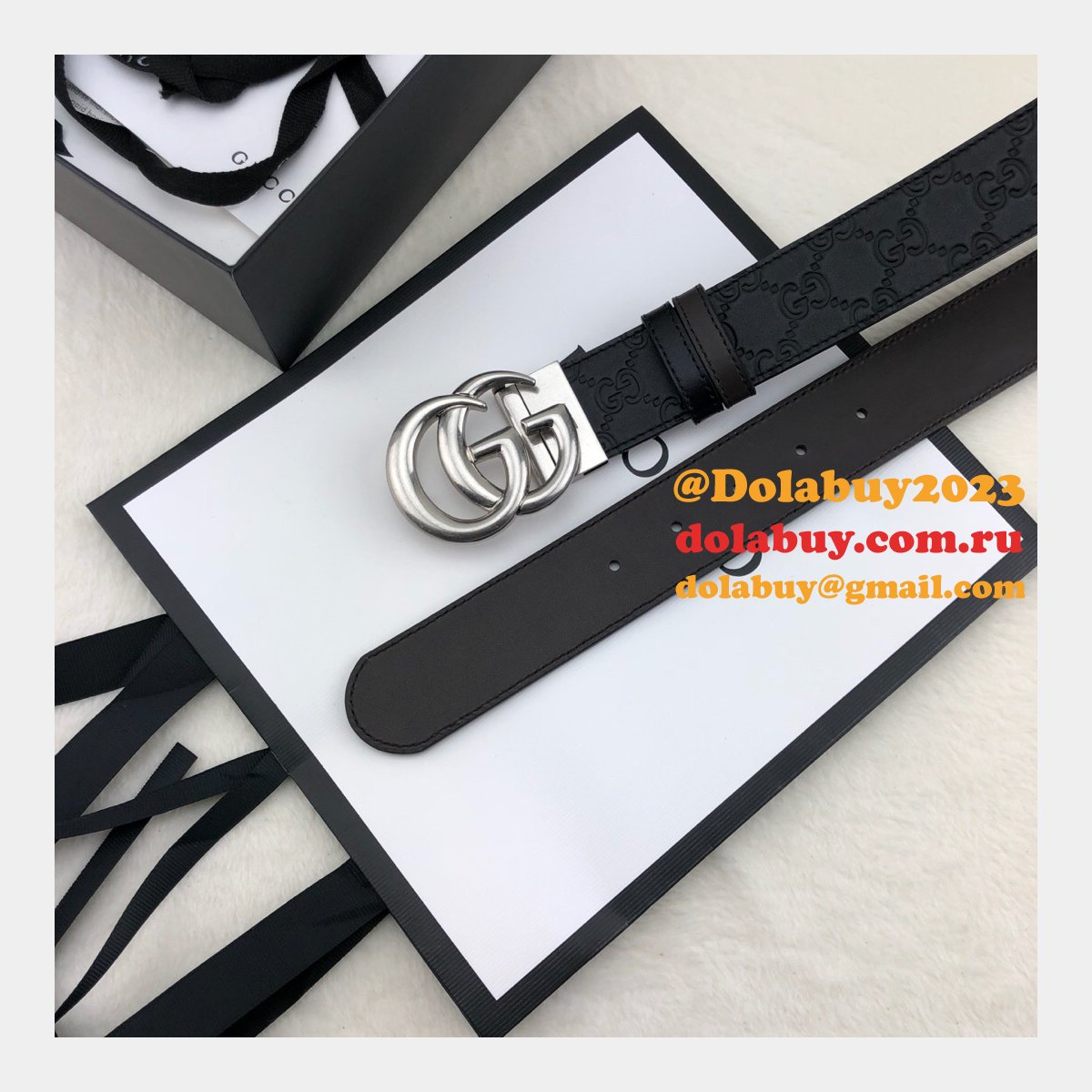 G*u*i belt with double g buckle 38mm-2 black fake