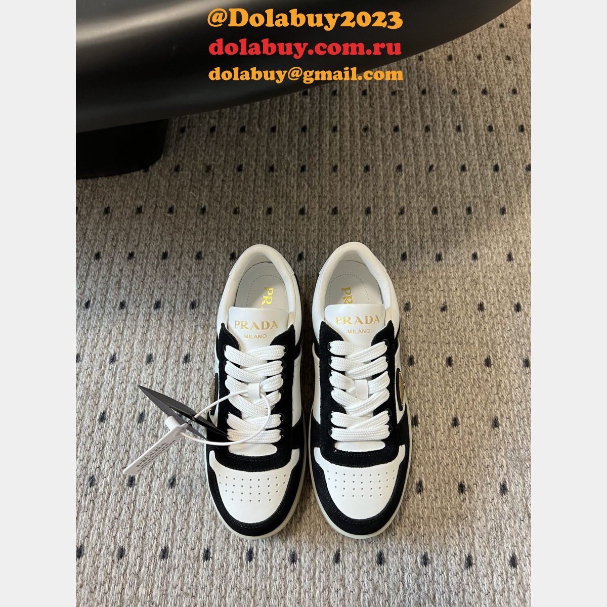 Prada Downtown Bold Nappa Leather And Suede Sneakers