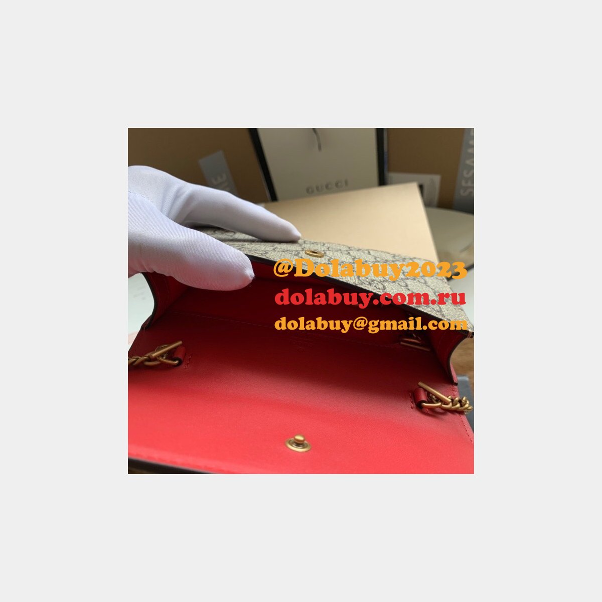 Gucci Designer Beige GG Supreme mini bag with cherries