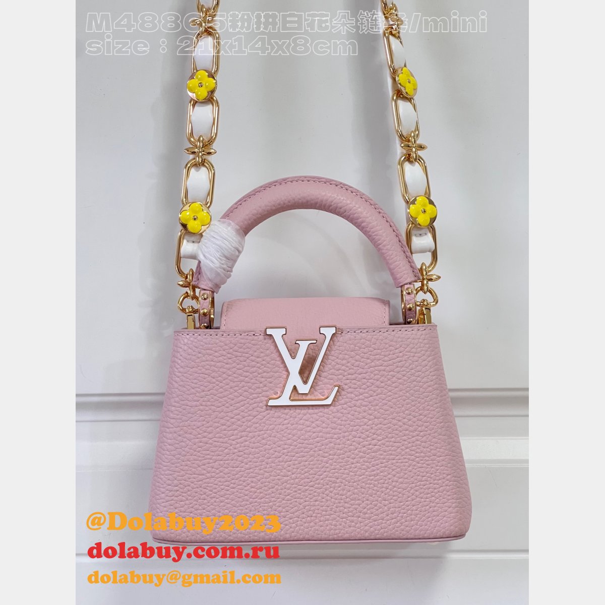 Pink White M48865 Flower Chain Knockoff The Capucines Replica LV Bag