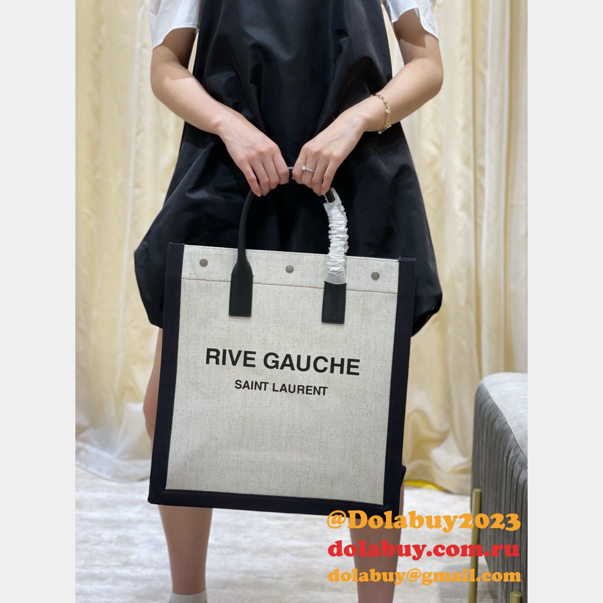 Cheap Replica Saint Laurent Rive Gauche Shopping 631682 Bag In Linen and Cotton