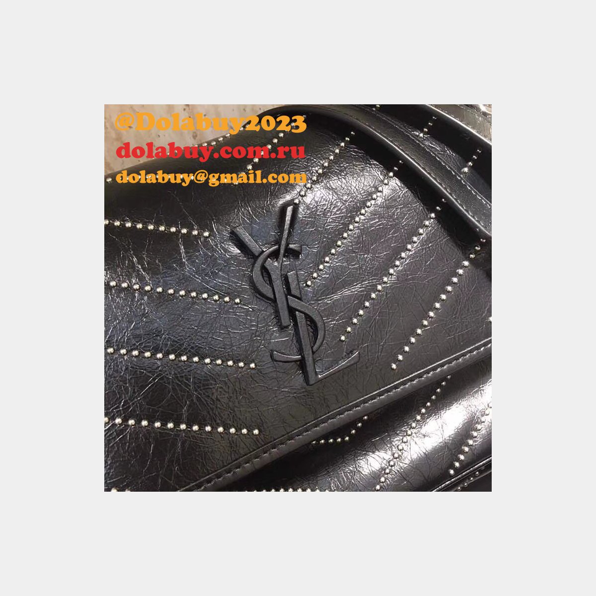 Top Quality YSL Niki 28CM crinkled vintage black leather