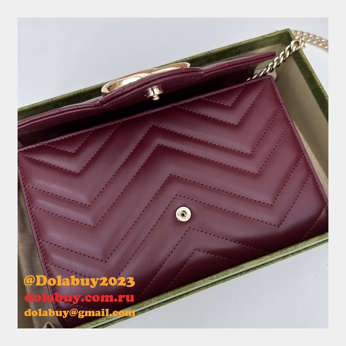 Gucci Fake GG Marmont Chain Wallets 474575 Red Bag
