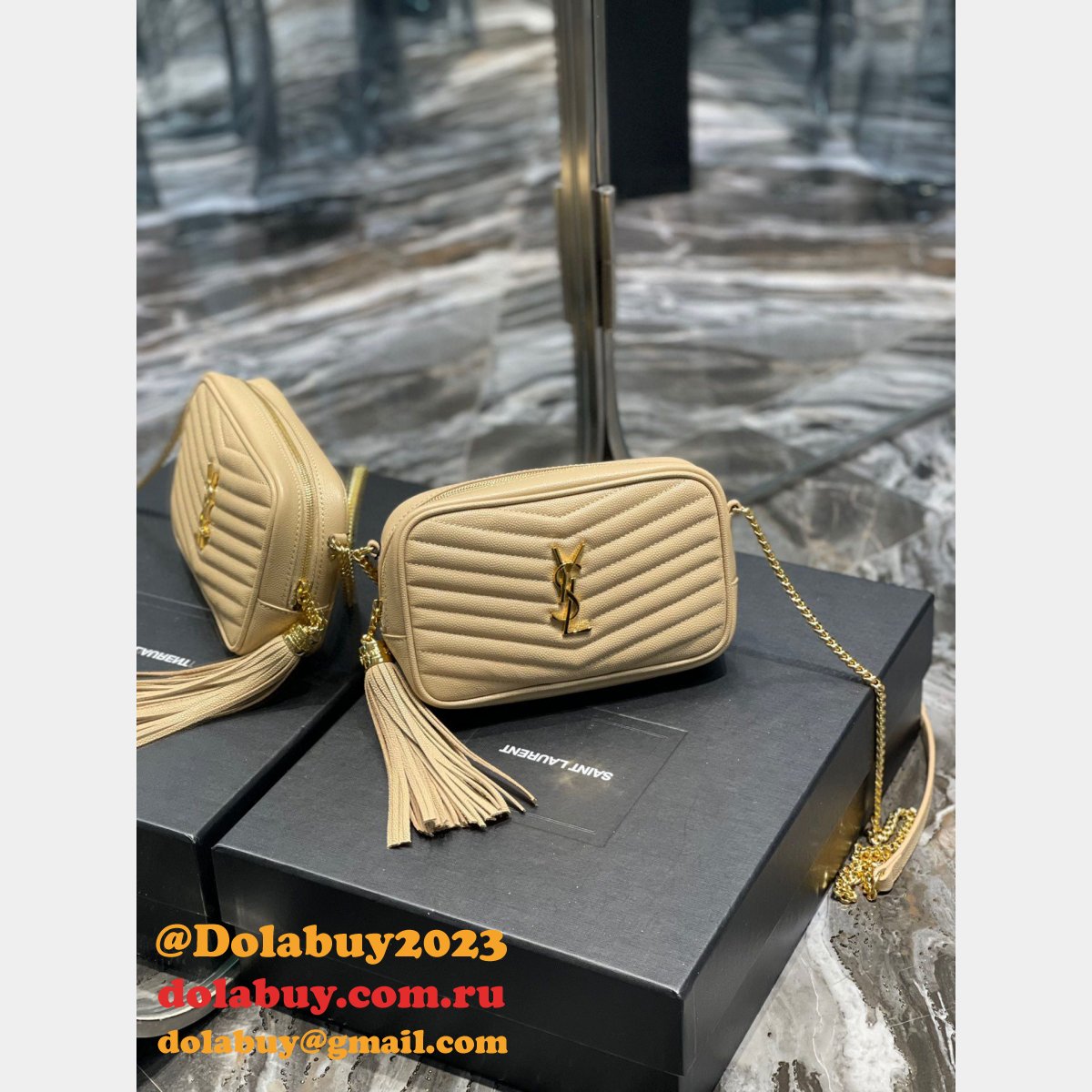 Best YSL 585040 mini Lou Quilted Leather Bag