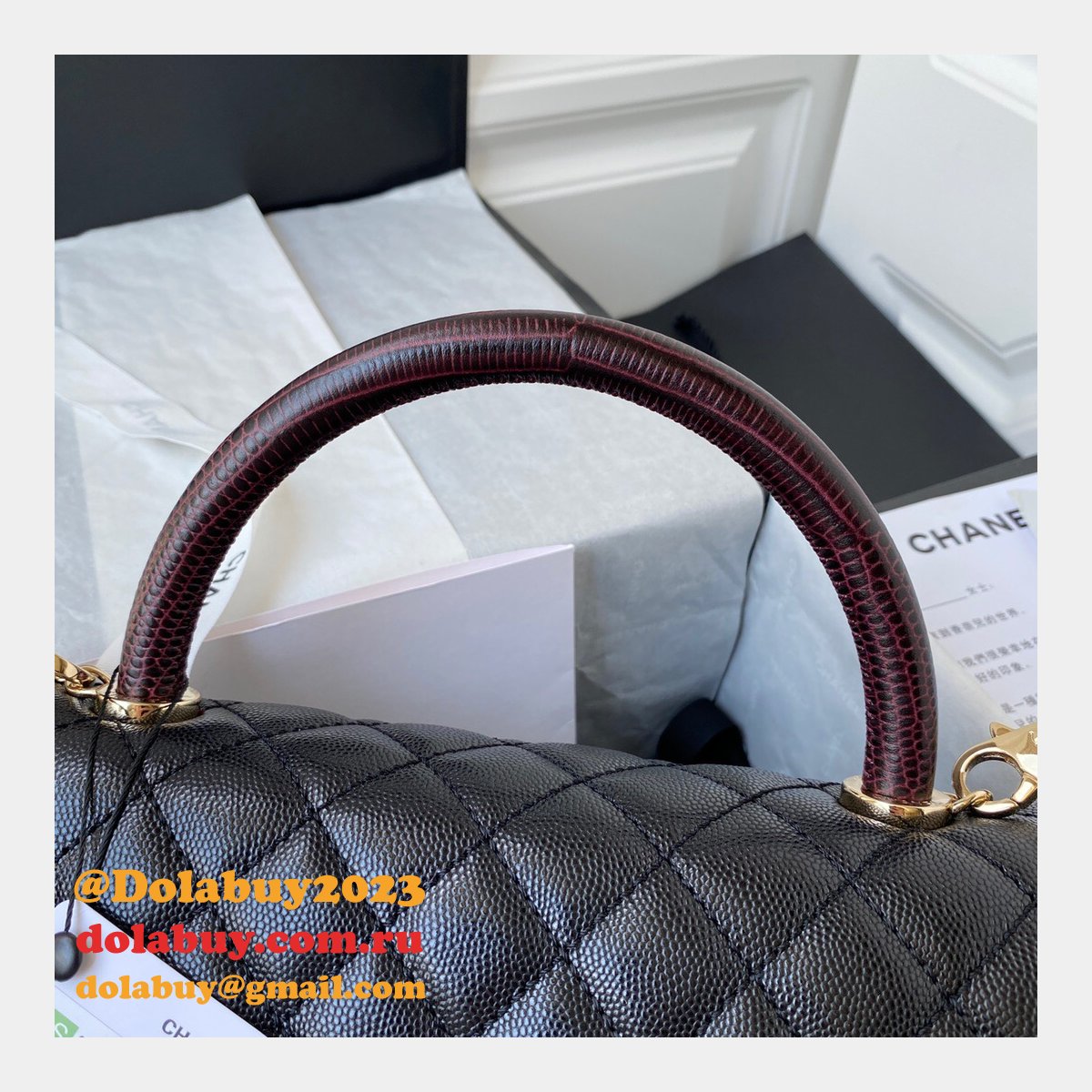 Luxury CC coco handle bag 92991 caviar leather 29cm