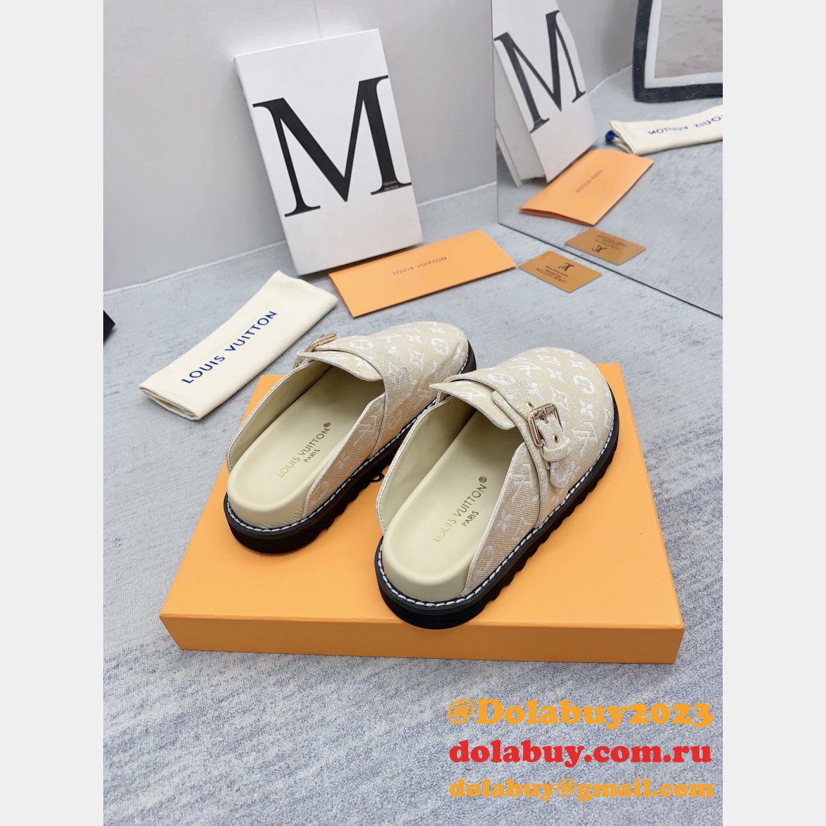 Outlet Replica Louis Vuitton Baotou Drag men Shoes Dolabuy