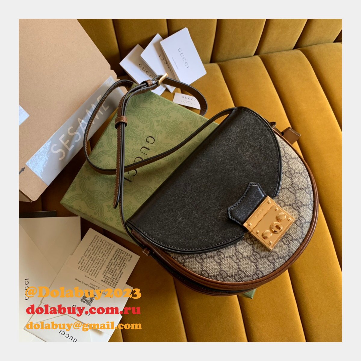 Best Gucci AAA+ Padlock Small Shoulder Bag 644524 Beige & Ebony GG