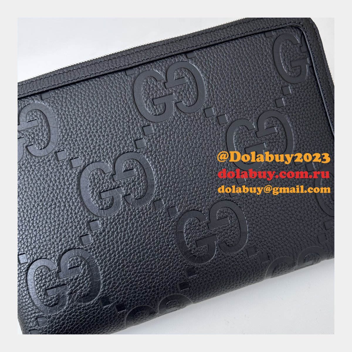 Replicas Gucci 794085 Jumbo GG Pouches Travel Document Case Mens Black Bag