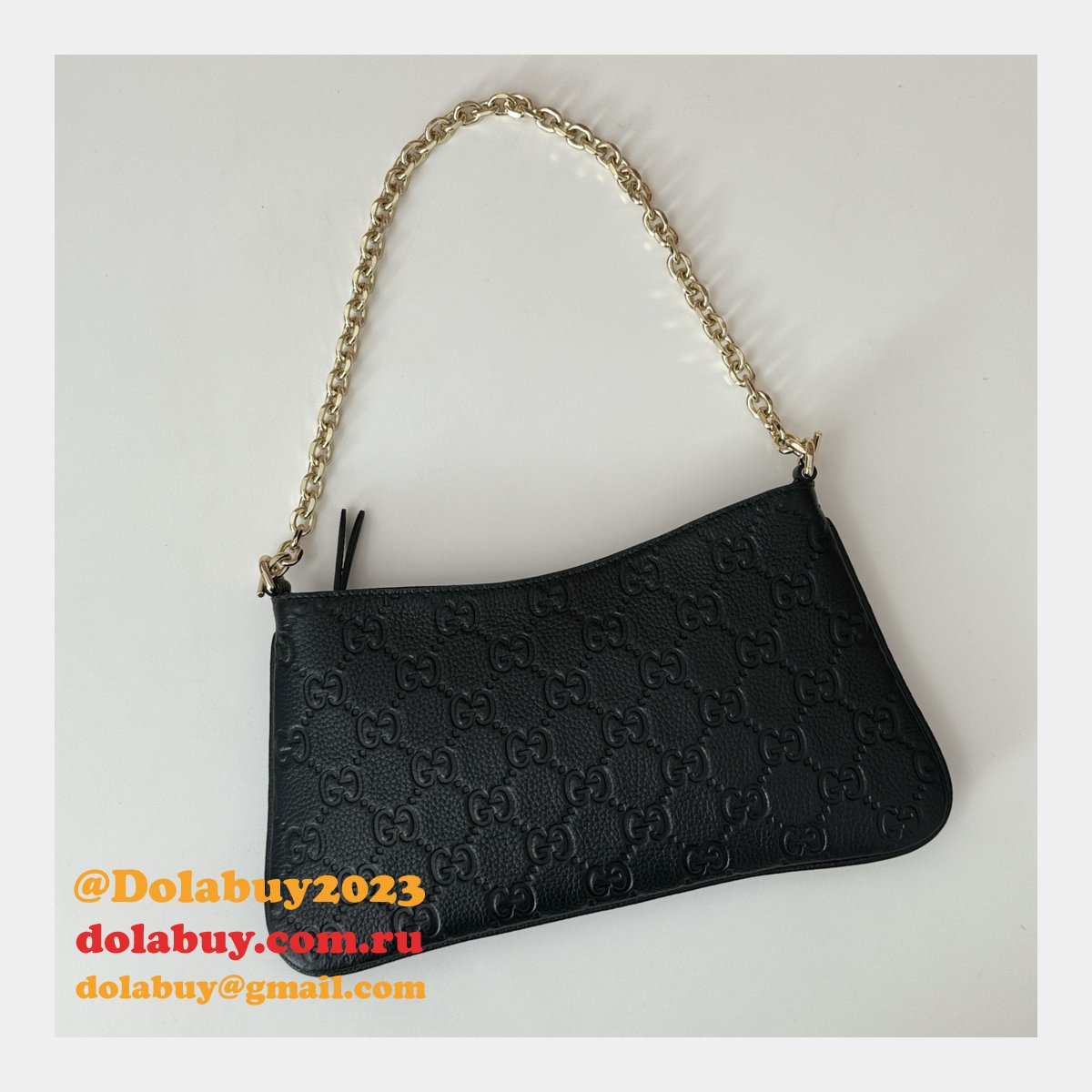 Gucci Designer Fake GG Emblem Medium Shoulder 815277 Black Bag