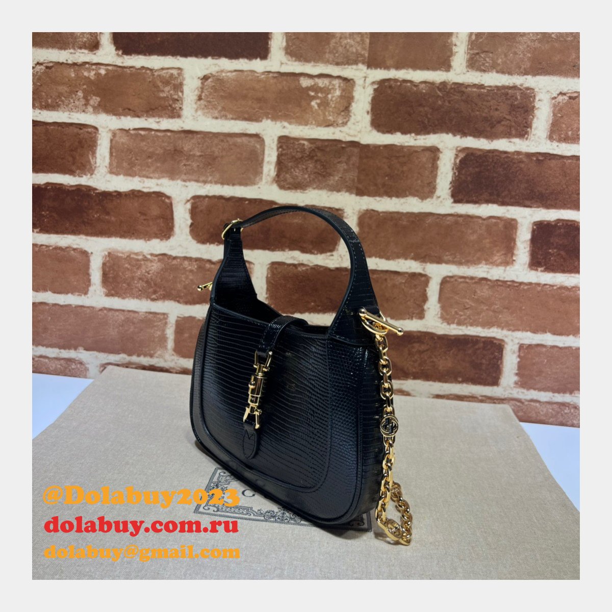 Copy Gucci Designer Jackie 1961 lizard 675799 Black bag