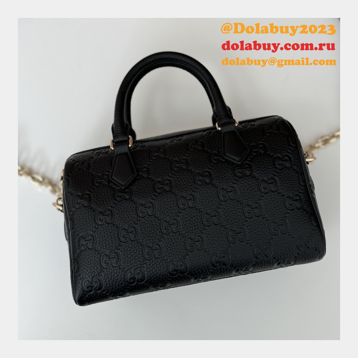 Gucci Luxury GG Emblem Boston Top Handle 815255 Black Knockoff Bag