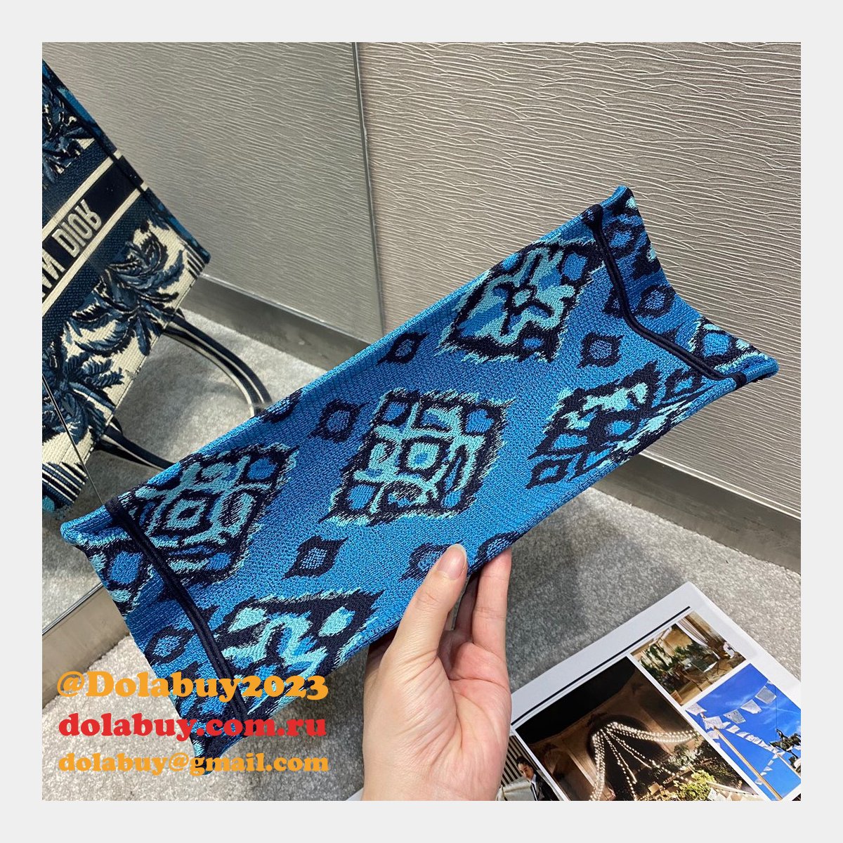 Christian Dior 7 Star Book Tote Oblique Termurah Replica Blue Bag