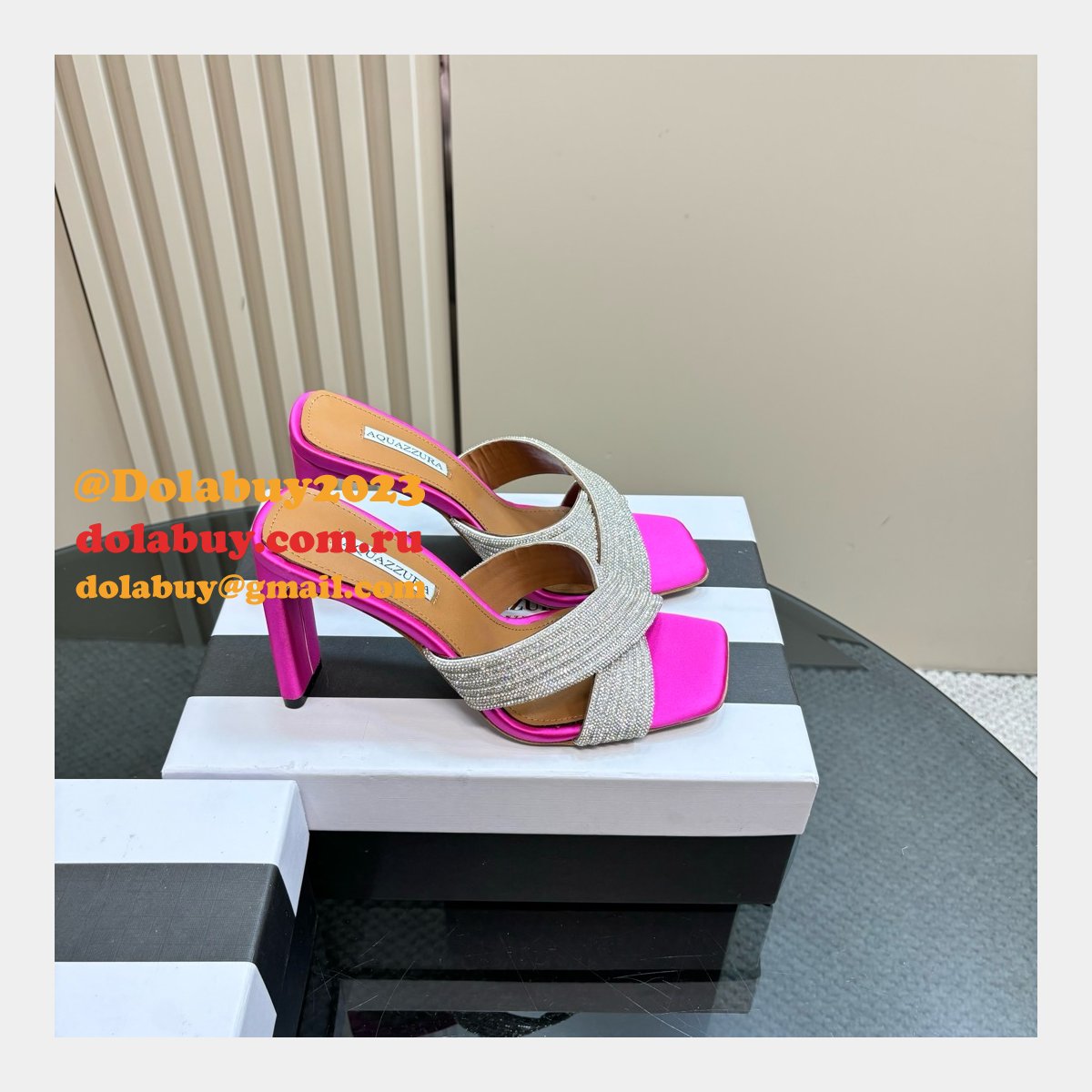 Wholesale AQUAZZURA 1:1 Mirror Rhinestone High-heeled Sandals