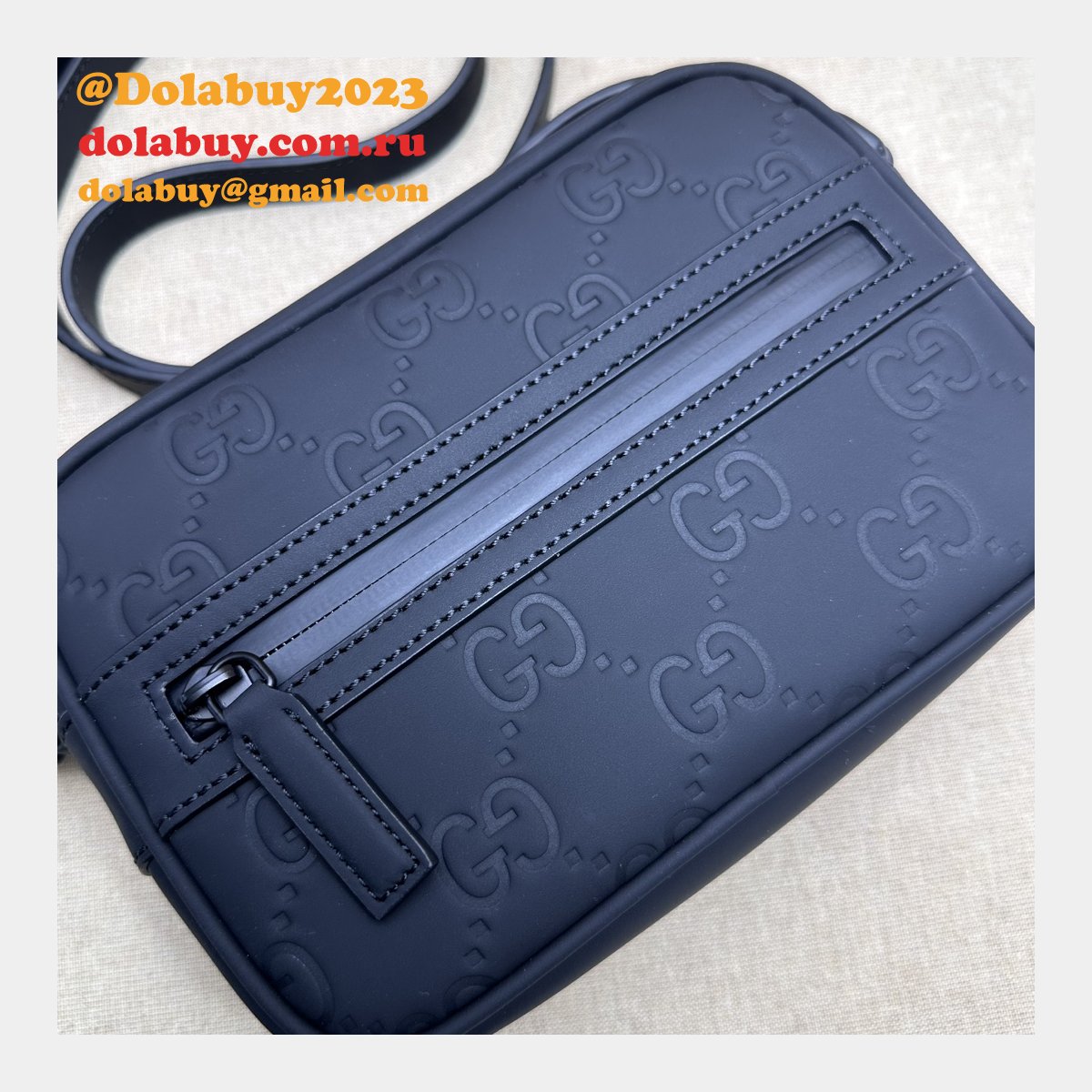 Gucci 1:1 GG Rubber-effect 771321 Shoulder Black Replica Bag
