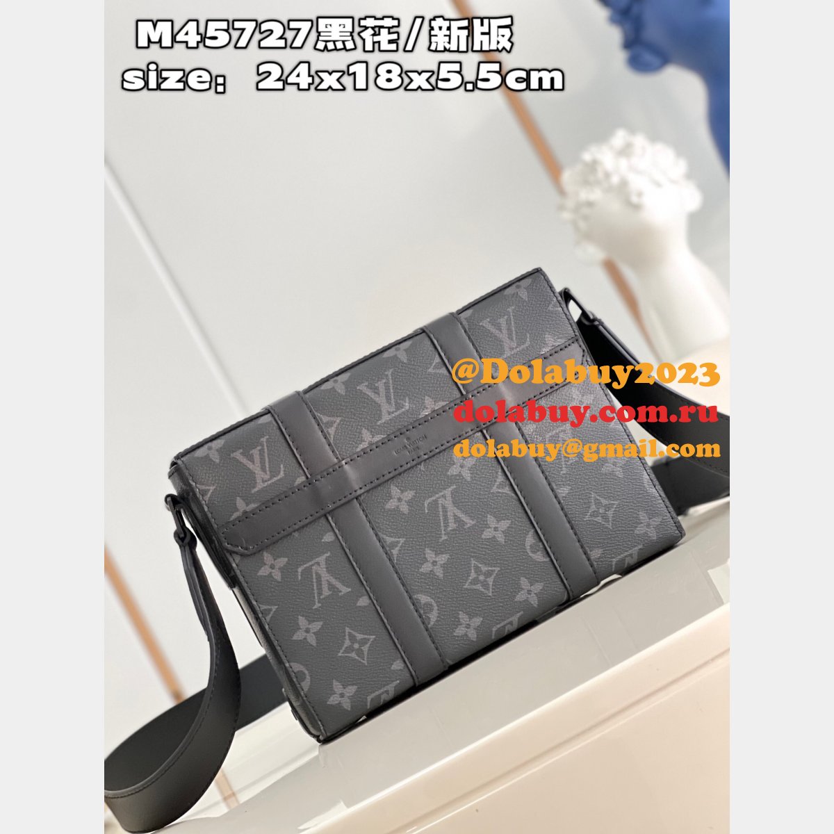 7 Star Louis Vuitton Fake Trunk Messenger Monogram Eclipse Canvas M45727 Grey