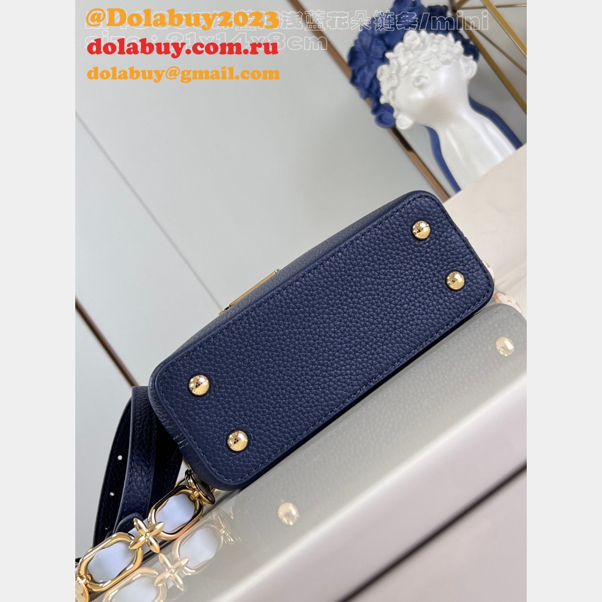 Louis Vuitton M48865 Dark Blue Light Flower Chain Capucines Replica Handbag