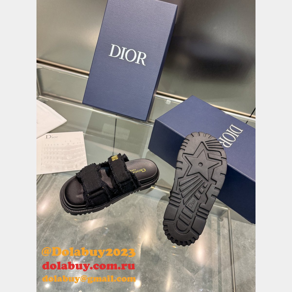 High Quality dior Fringed Cotton Canvas Dioract Slide
