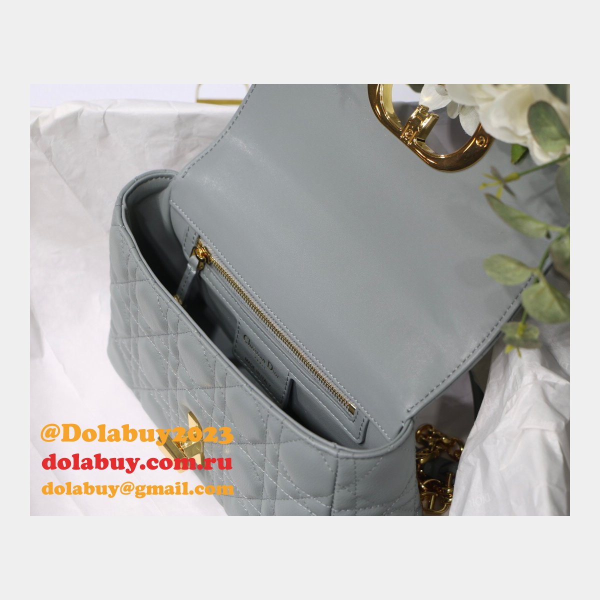 Cheap Dior Caro Bag Black Soft Cannage Calfskin Gray