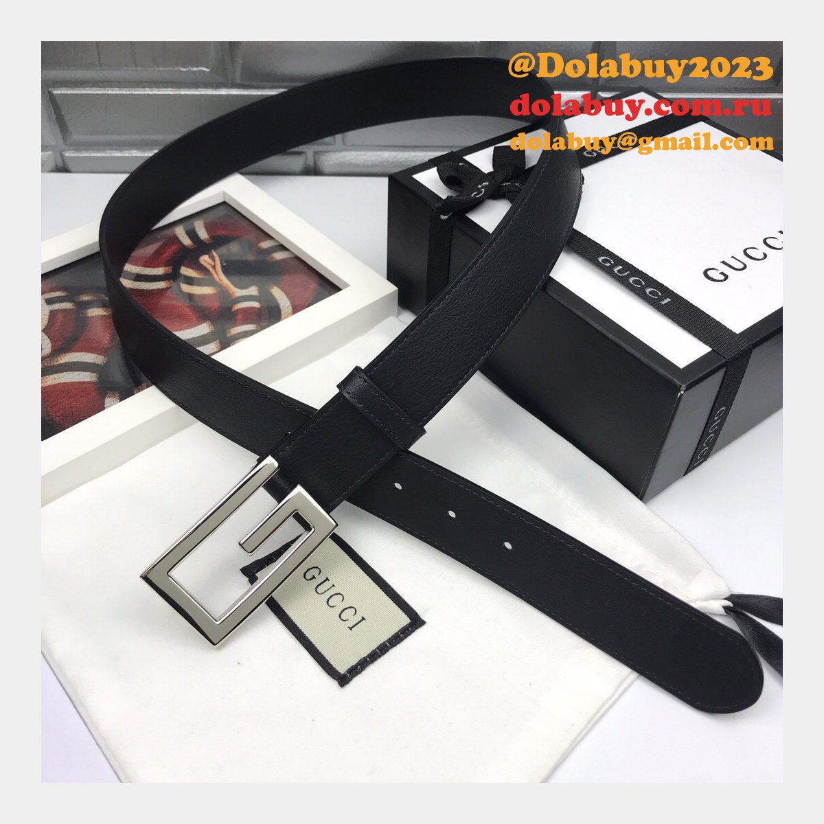 luxury G*u*i 35mm buckle black leather belt replica