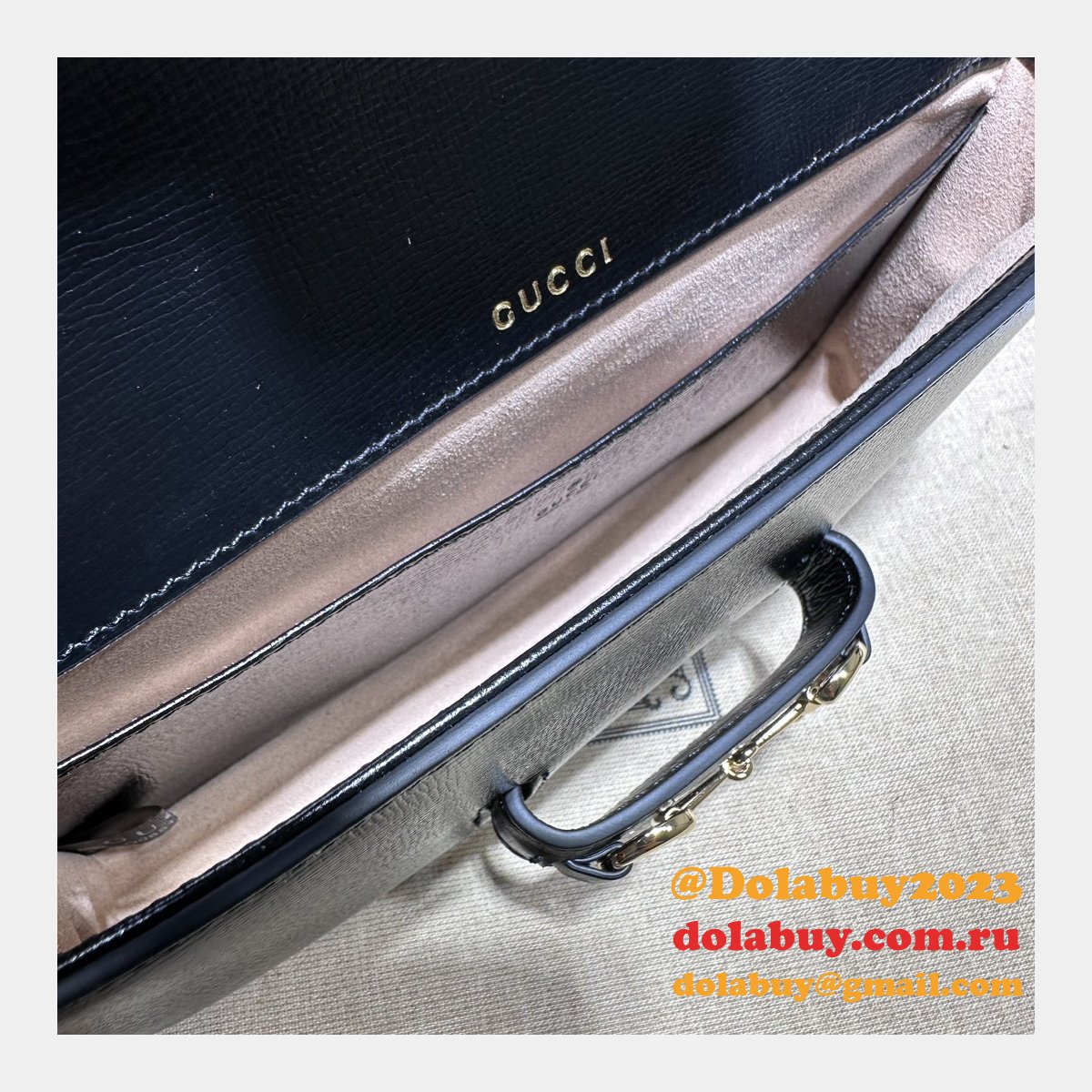 High Quality 752002 Horsebit Black 1955 Replica Gucci Designer Bag