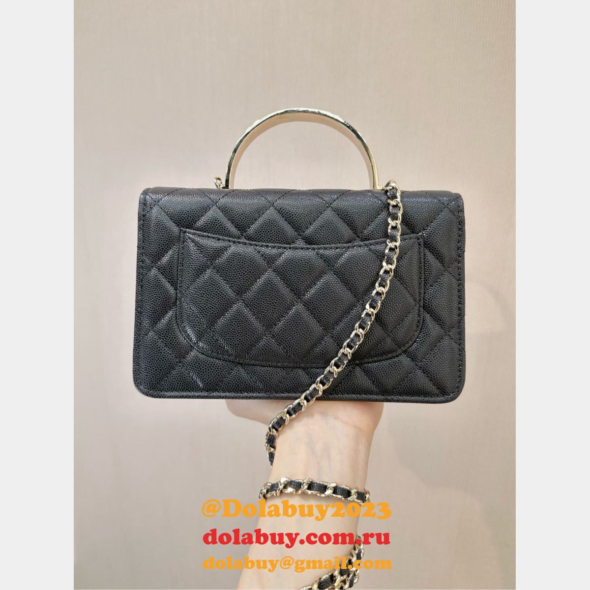 Top Quality Replica Clutch AP4853 Chain Black Handle Bag