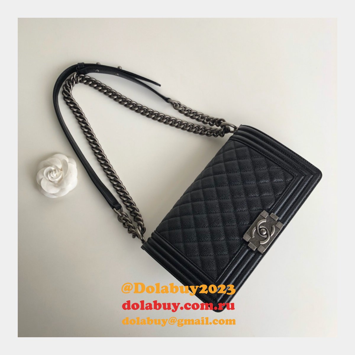 AAA+ CC Le Boy Luxury Replica Black Bags Caviar 25cm