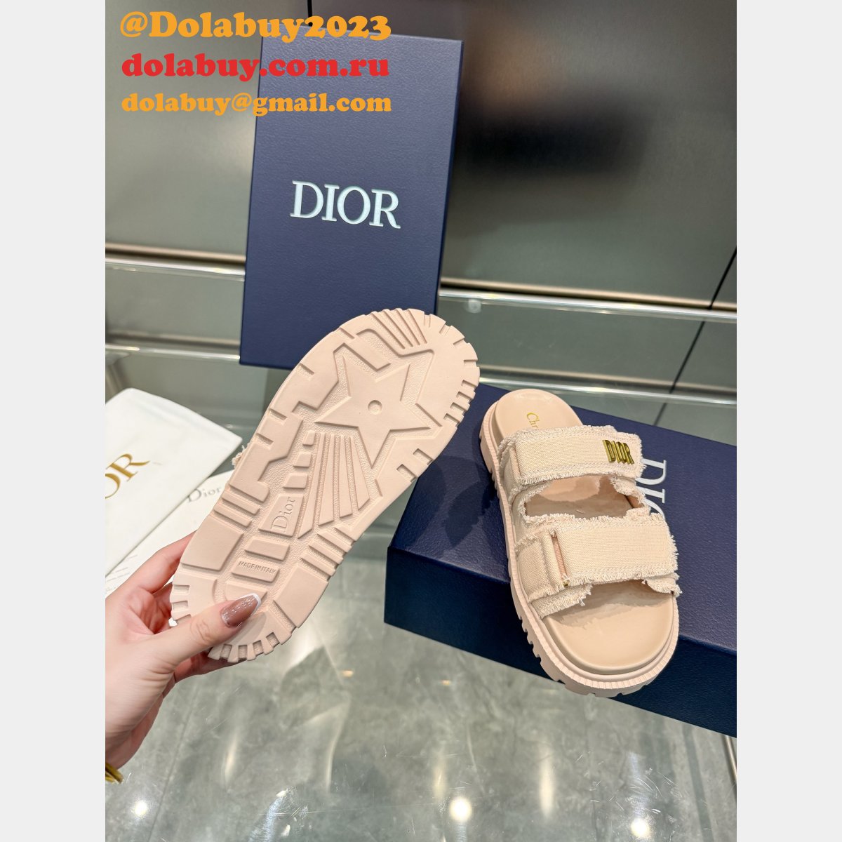 High Quality dior Fringed Cotton Canvas Dioract Slide