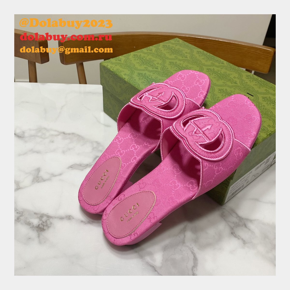 Top Quality GUCCI INTERLOCKING G CUT-OUT SANDAL FLAT