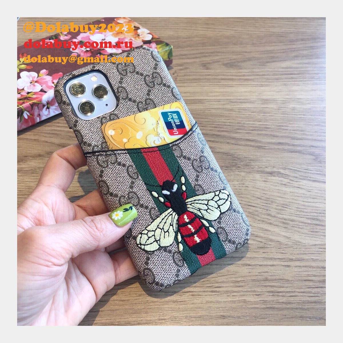 High Quality Gucci iPhone Leather Wallet Cases