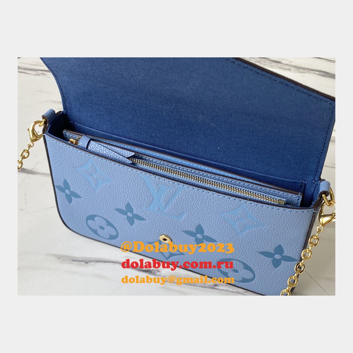 Louis Vuitton Félicie Pochette Monogram Empreinte M80498 Blue Bag