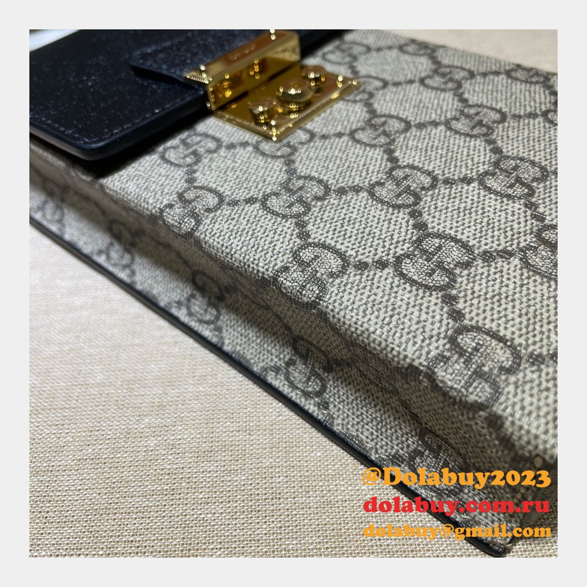Replica Best Gucci 658229 Padlock mini bag in beige and ebony GG Supreme