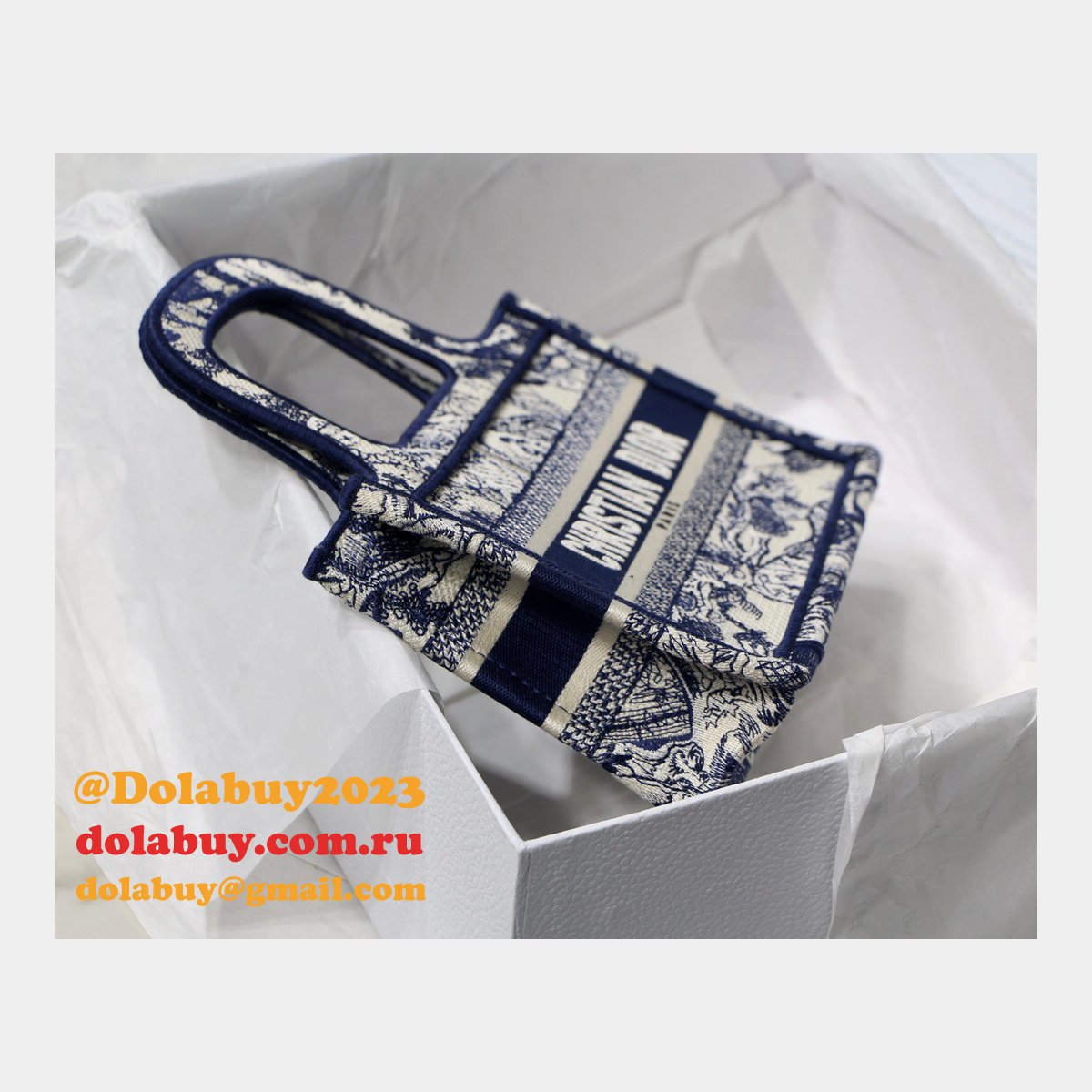 Top Quality Dior Replica Mini Book Tote Bag 22CM Canvas Embroidered