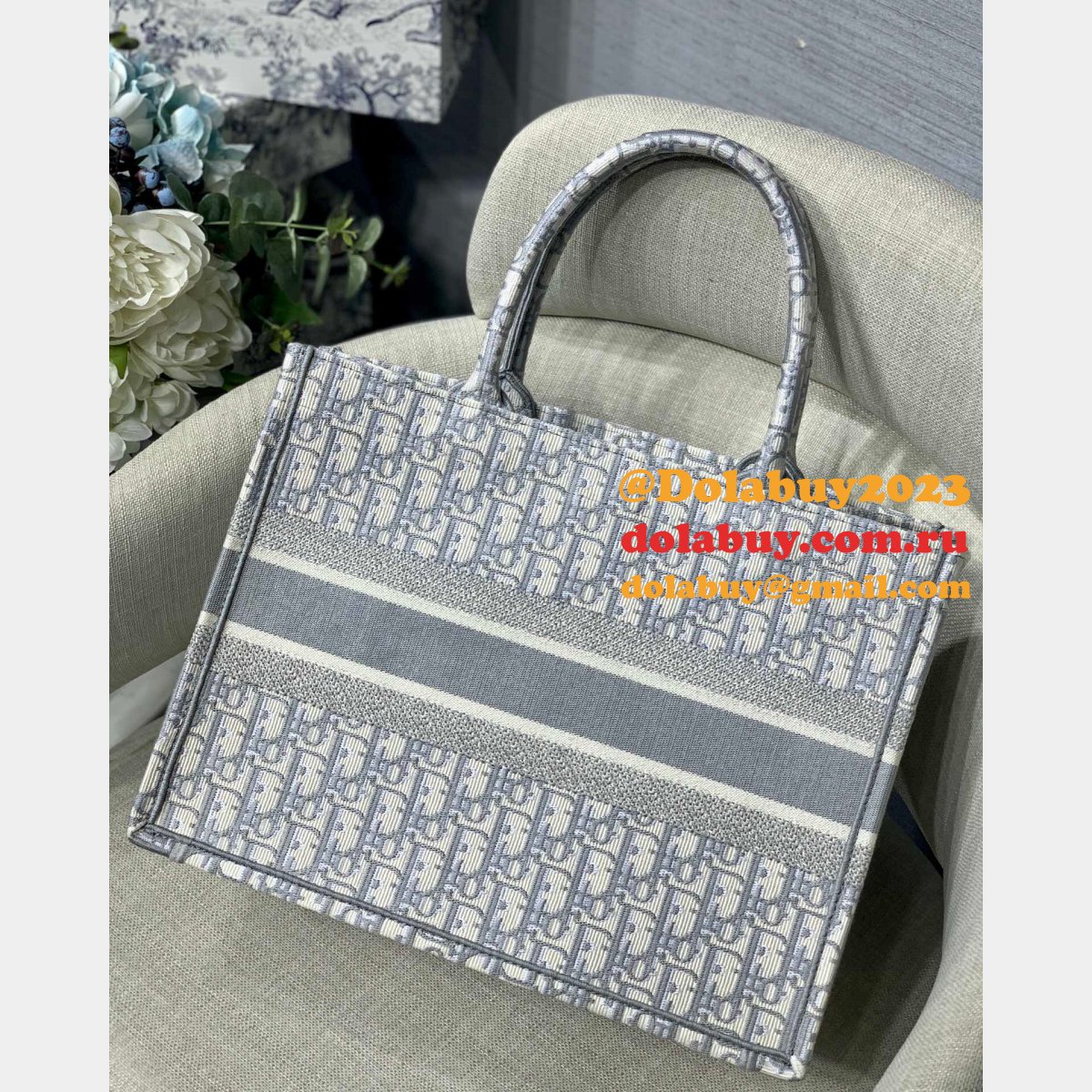 Luxury Christian Dior CD Book Tote grey Replica Bags