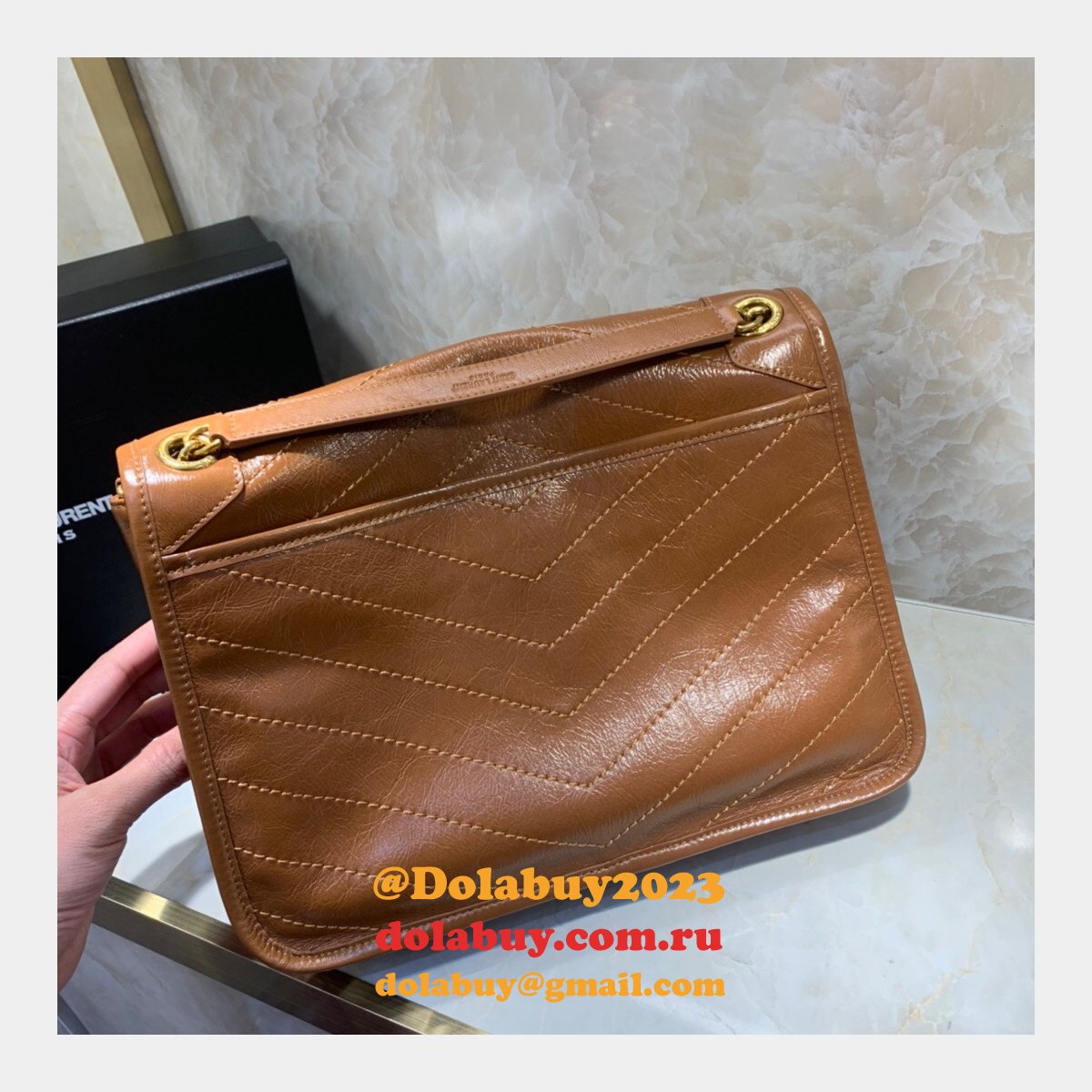 Buy Online YSL Nikki 28cm 498894 Stitch Flap Brown Bag