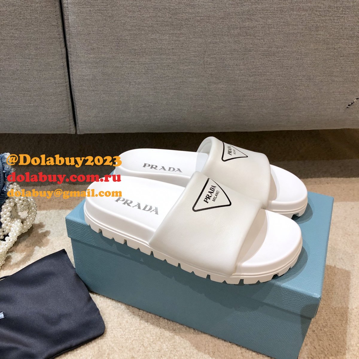 Replica Prada Black And White Leather slides