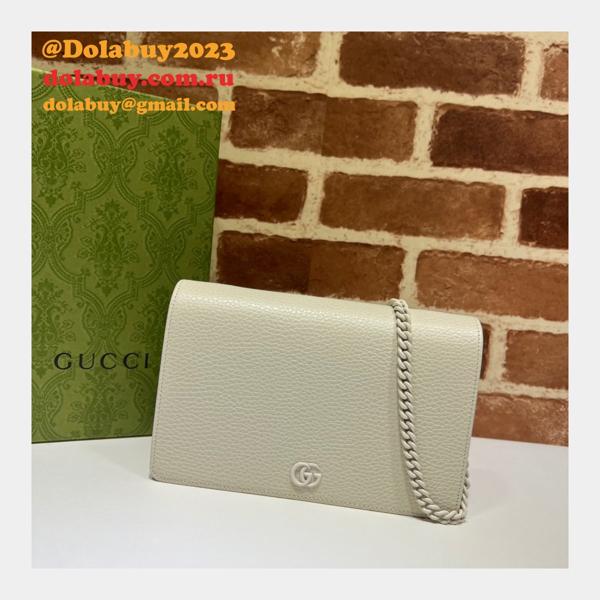 Top Luxury GG Gucci Replicas 497985 Marmont leather mini Chain Wallets bag