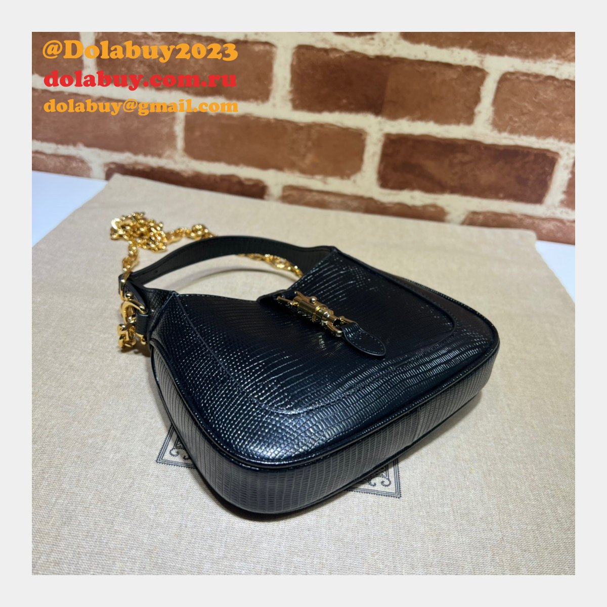 Copy Gucci Designer Jackie 1961 lizard 675799 Black bag