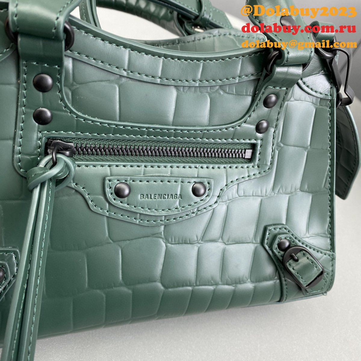 AAA+ Balenciaga Replica cuag Dark green crocodile bag