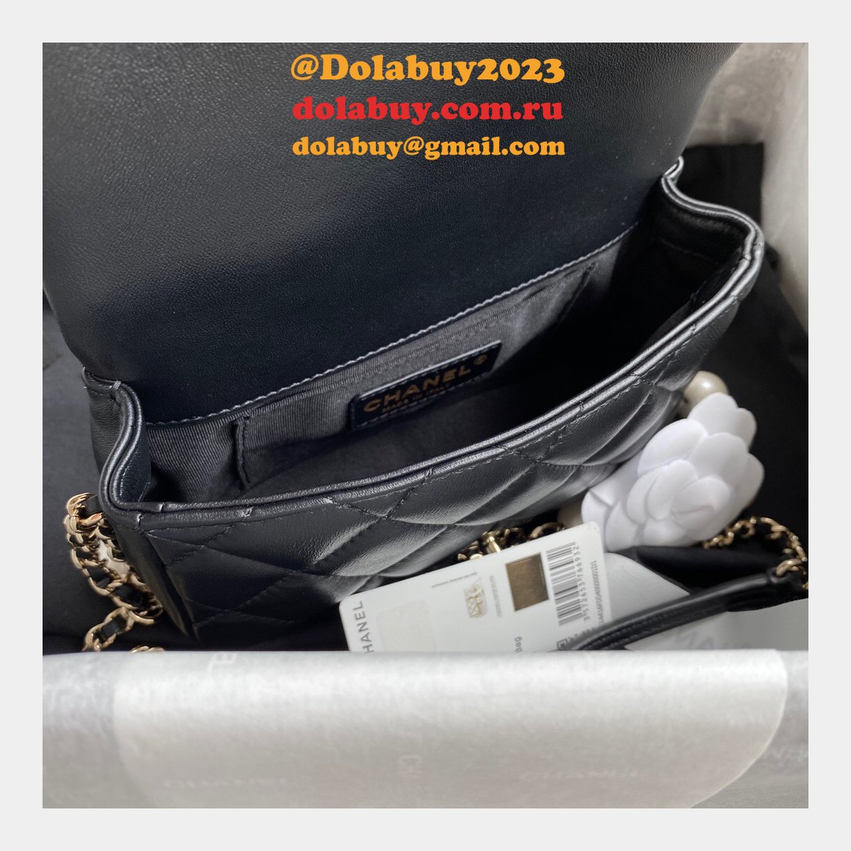 CC Replica Pearl CF Classic Flap 18cm Black/White Bags