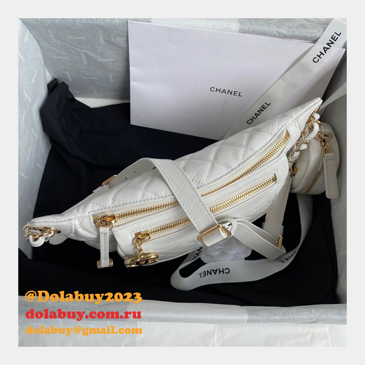 Designer CC High Quality Calfskin Waist AS1077 White Bag