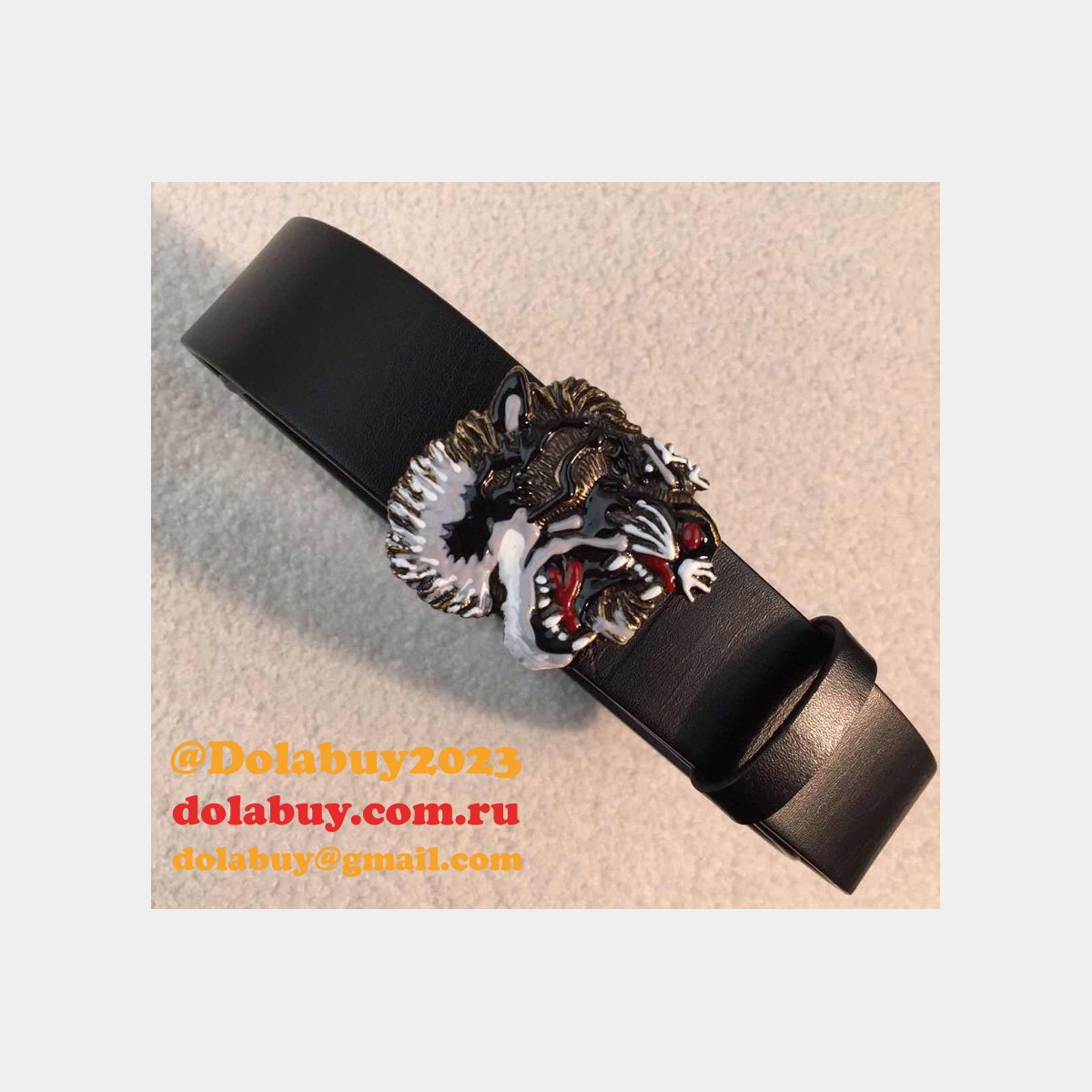 G*u*i replica leather belt with tiger buckle black