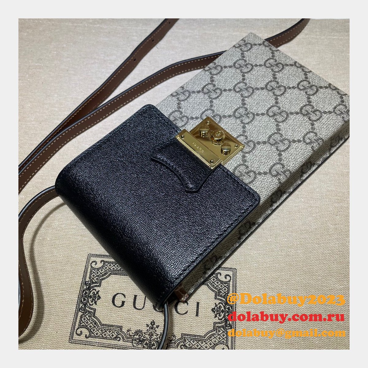 Replica Best Gucci 658229 Padlock mini bag in beige and ebony GG Supreme