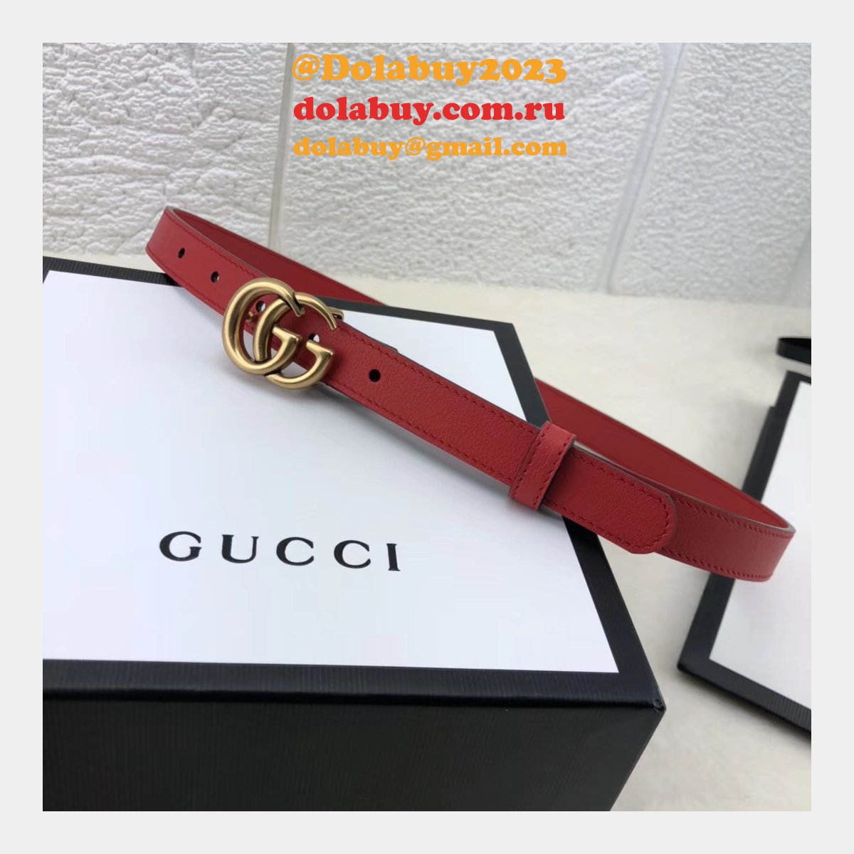 aaa+ G*u*i replica leather belt with double g red buckle