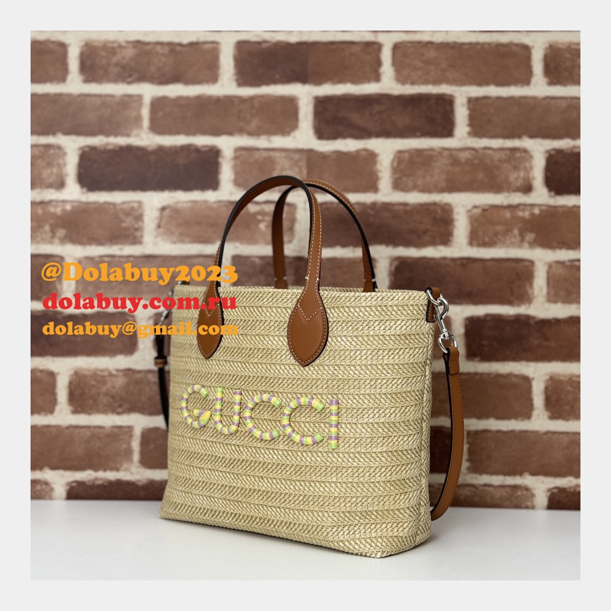 Gucci Replica 779671 Tote Women Straw-effect Natural Straw Effect Raffia