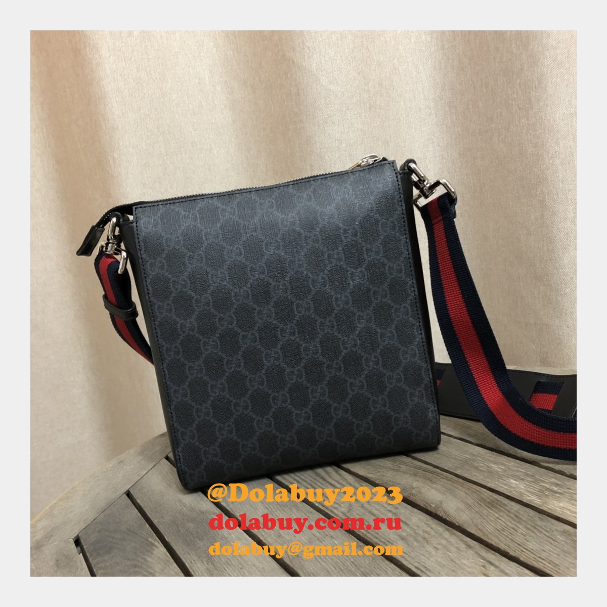 UK Gucci Fake Black GG Supreme Small Messenger 523599 Bag