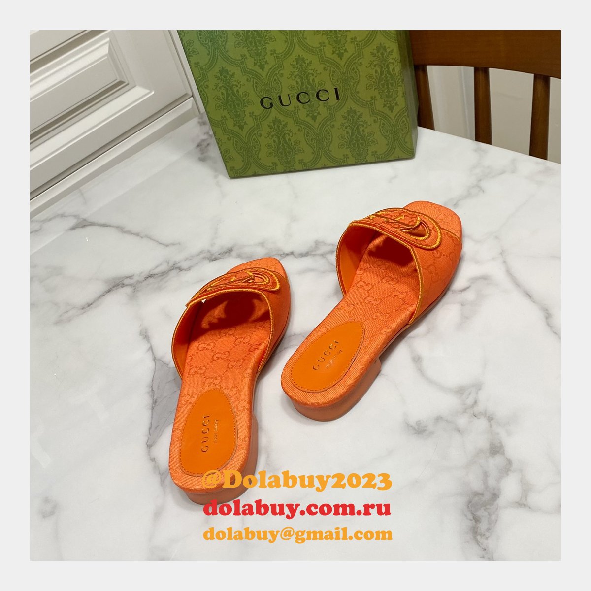 Top Quality GUCCI INTERLOCKING G CUT-OUT SANDAL FLAT