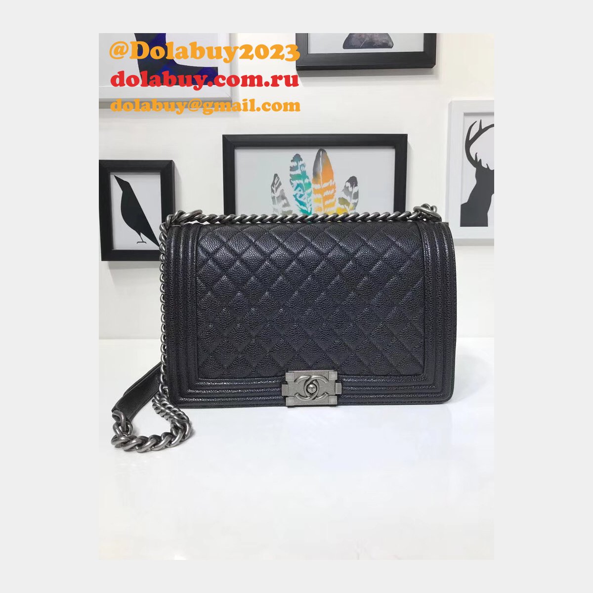 Top Quality CC Le Boy Cheap Mall Black Bags Caviar 28cm