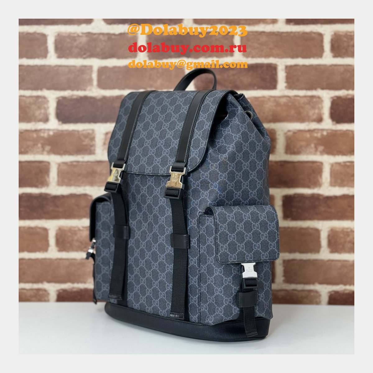 Gucci Men 792080 GG Designer Replicas Backpack In Black GG Supreme